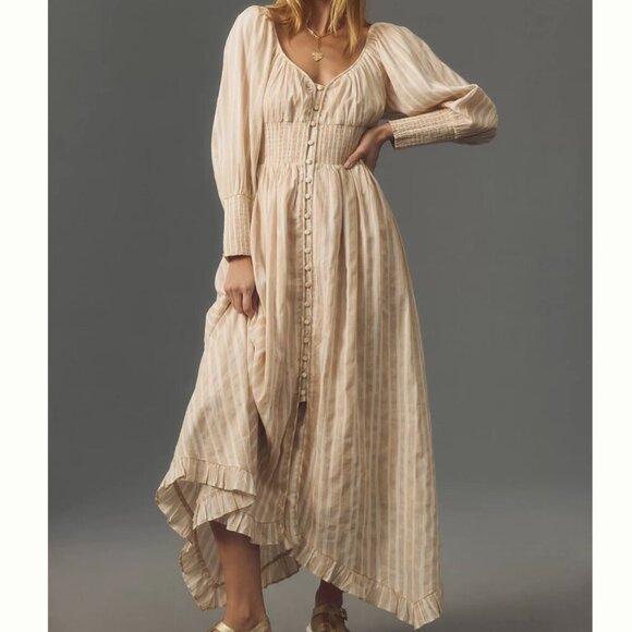 Anthropologie Dresses & Skirts - NWT Anthropologie Long-Sleeve Smocked-Waist Stripe Maxi Dress